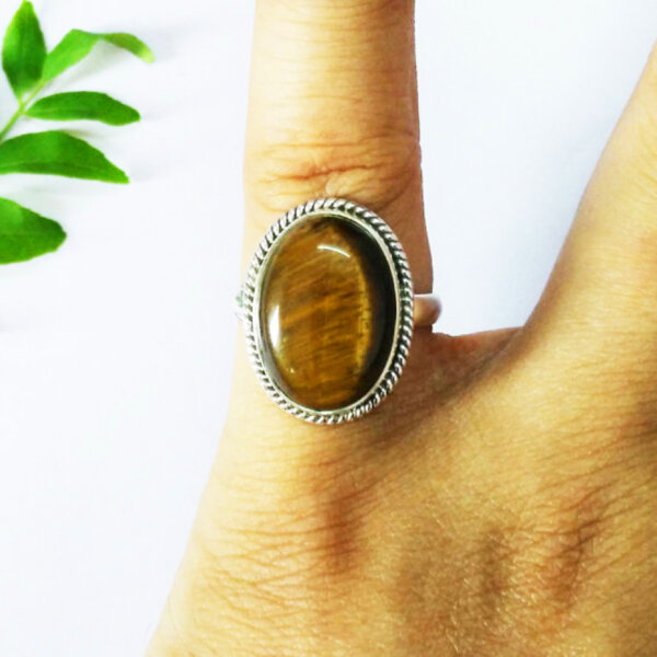 925 Sterling Silver Tiger Eye Ring Handmade Jewelry Gemstone Birthstone Ring hand picture