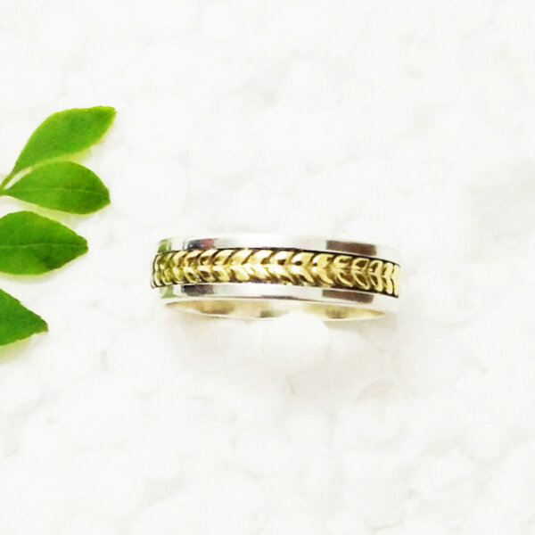 925 Sterling Silver Two Tone Ring Handmade Jewelry front picture