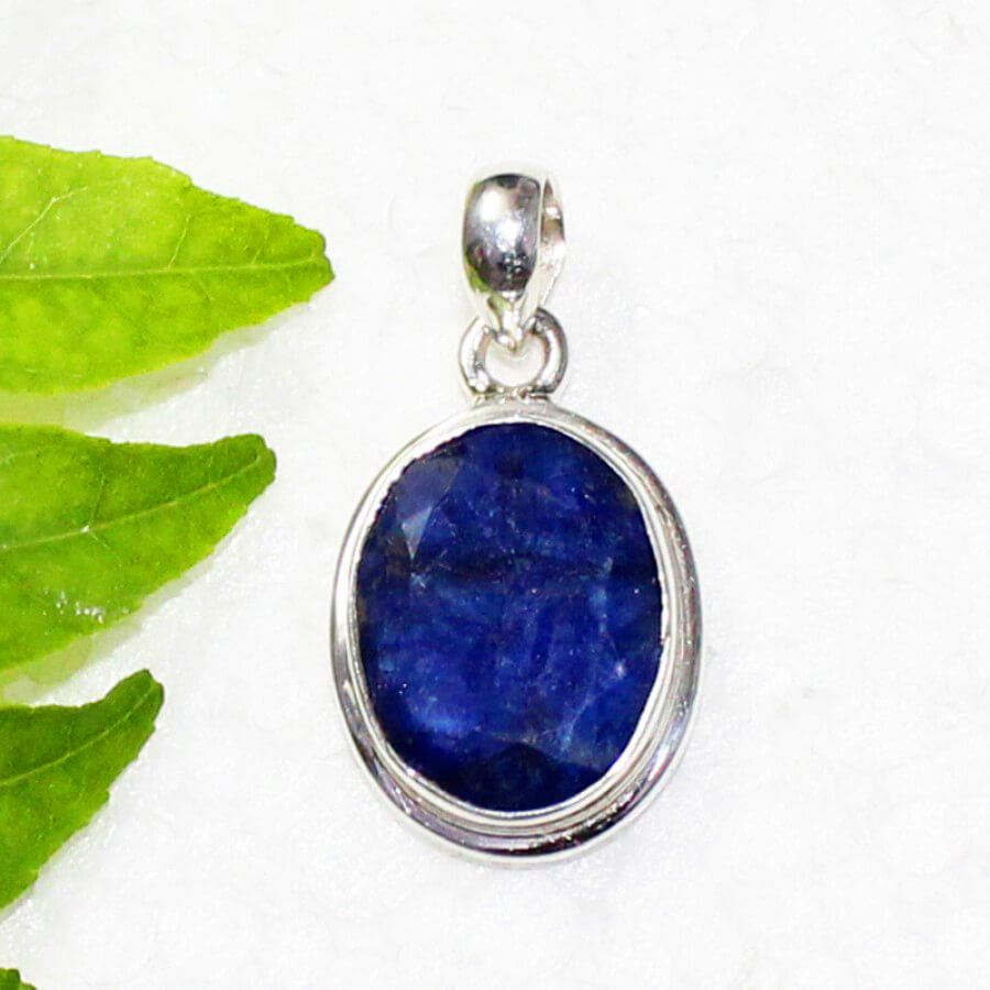 925 Sterling Silver Sapphire Necklace, Handmade Jewelry, Gemstone Birthstone Necklace, Free Silver Chain 18″, Gift For Her