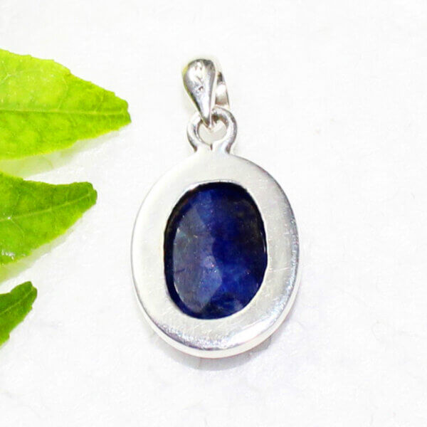 925 Sterling Silver Sapphire Necklace Handmade Jewelry Gemstone Birthstone Pendant back picture