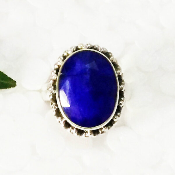 925 Sterling Silver Blue Sapphire Ring Handmade Jewelry Gemstone Birthstone Ring front picture