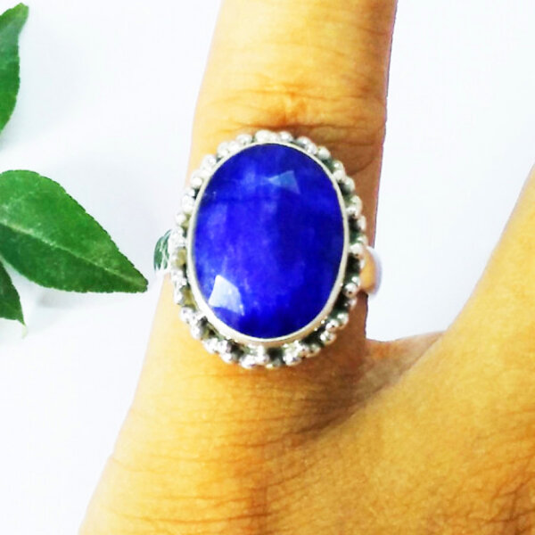 925 Sterling Silver Blue Sapphire Ring Handmade Jewelry Gemstone Birthstone Ring hand picture