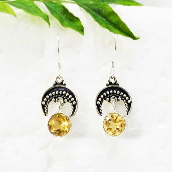 925 Sterling Silver Citrine Earrings Handmade Jewelry Gemstone Birthstone Earrings front picture