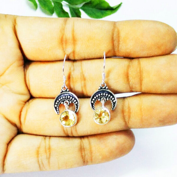 925 Sterling Silver Citrine Earrings Handmade Jewelry Gemstone Birthstone Earrings hand picture