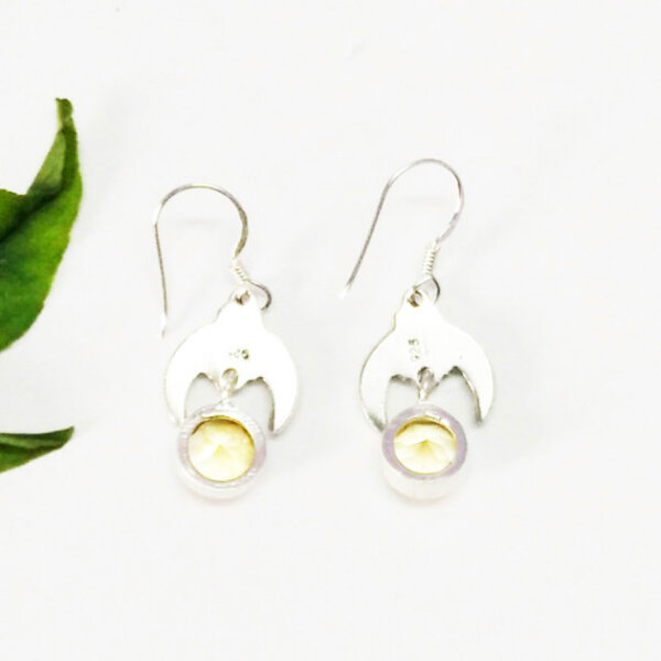 925 Sterling Silver Citrine Earrings Handmade Jewelry Gemstone Birthstone Earrings back picture