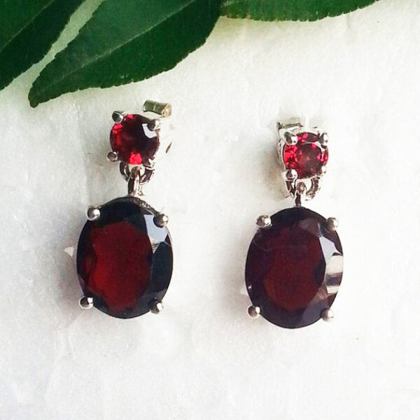 925 Sterling Silver Garnet Earrings Handmade Jewelry Gemstone Birthstone Earrings front picture