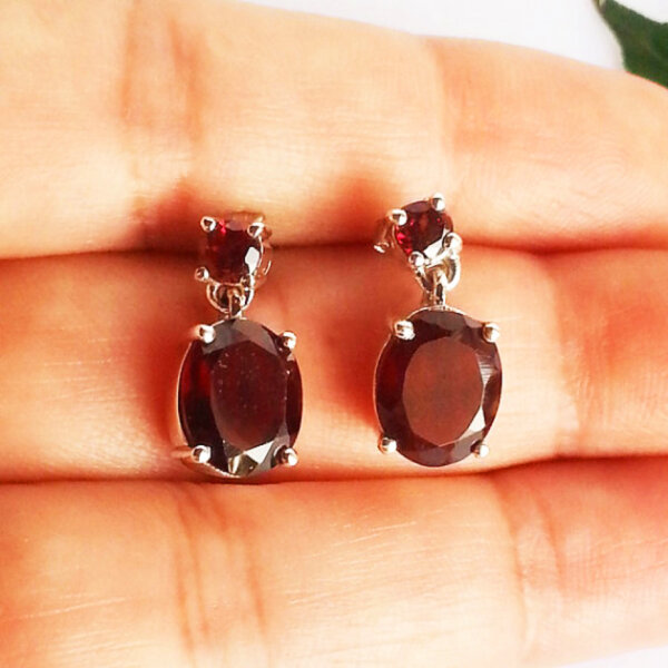 925 Sterling Silver Garnet Earrings Handmade Jewelry Gemstone Birthstone Earrings hand picture