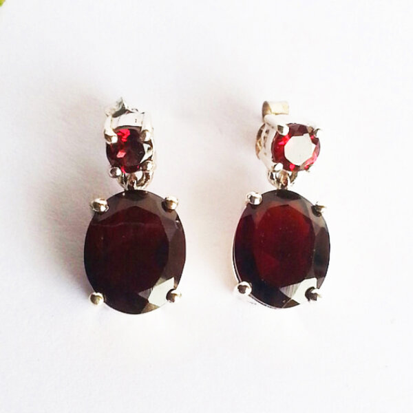 925 Sterling Silver Garnet Earrings Handmade Jewelry Gemstone Birthstone Earrings front picture