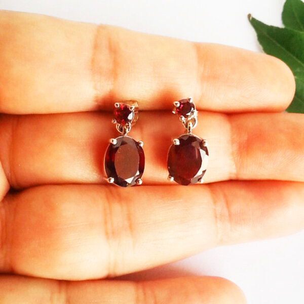 925 Sterling Silver Garnet Earrings Handmade Jewelry Gemstone Birthstone Earrings hand picture