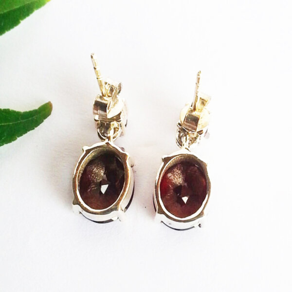 925 Sterling Silver Garnet Earrings Handmade Jewelry Gemstone Birthstone Earrings back picture