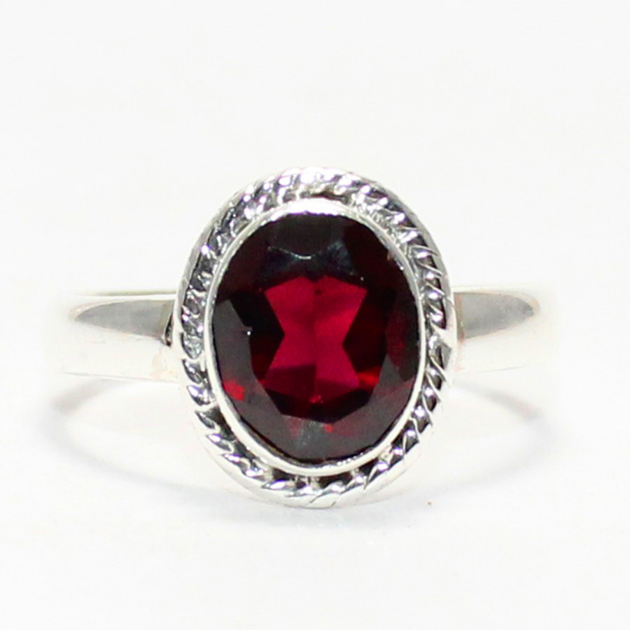 925 Sterling Silver Garnet Ring, Handmade Jewelry, Gemstone Birthstone Ring, Gift For Her