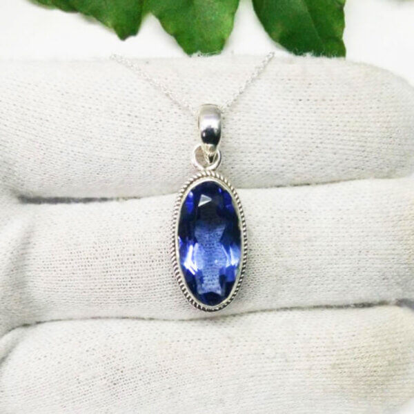 925 Sterling Silver Iolite Necklace Handmade Jewelry Gemstone Birthstone Pendant Hand picture