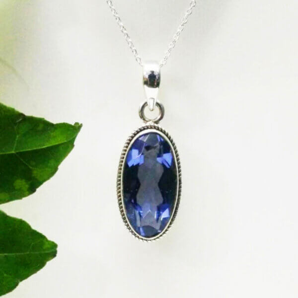 925 Sterling Silver Iolite Necklace Handmade Jewelry Gemstone Birthstone Pendant front picture