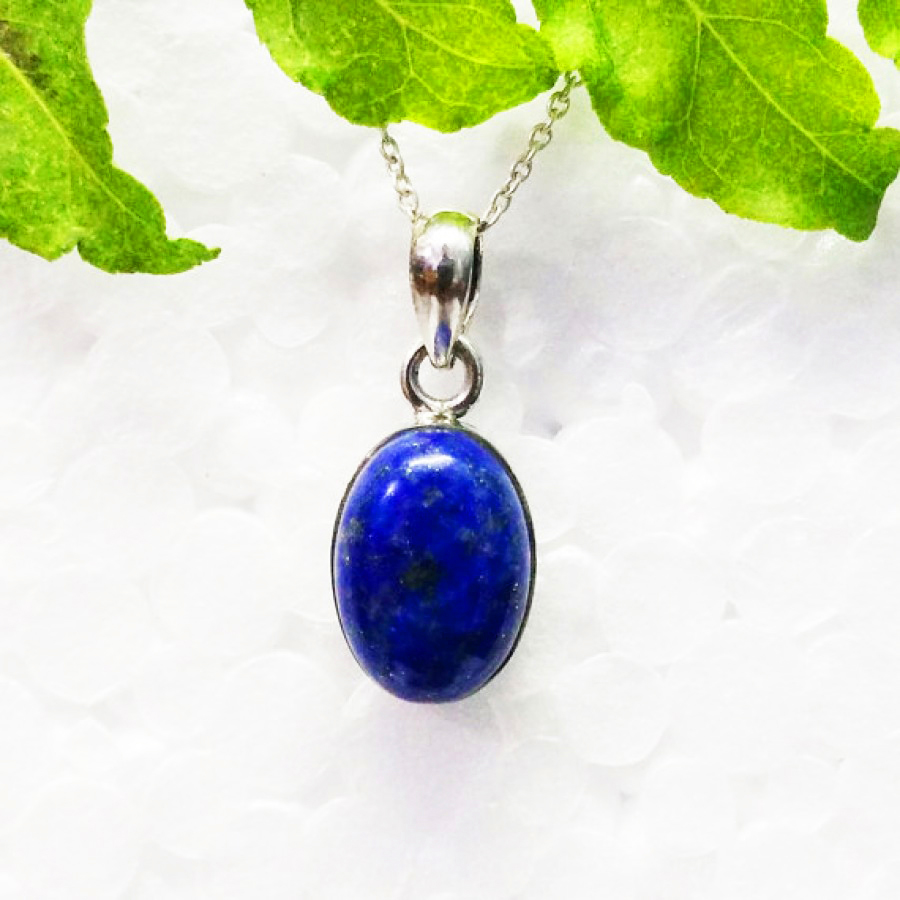 925 Sterling Silver Lapis Lazuli Necklace, Handmade Jewelry, Gemstone Birthstone Necklace, Free Silver Chain 18″, Gift For Her