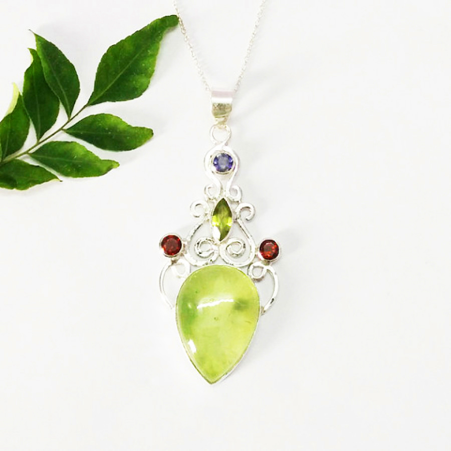 925 Sterling Silver Multi Stone Necklace, Handmade Jewelry, Gemstone Birthstone Necklace, Free Silver Chain 18″, Gift For Her