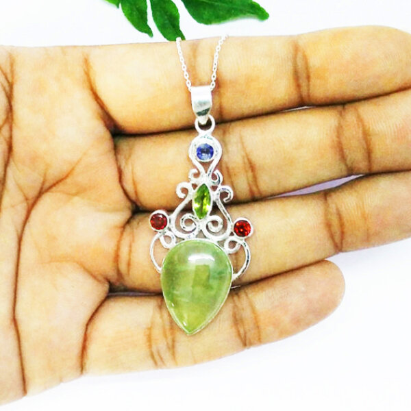 925 Sterling Silver Multi Stone Necklace Handmade Jewelry Gemstone Birthstone Pendant hand picture