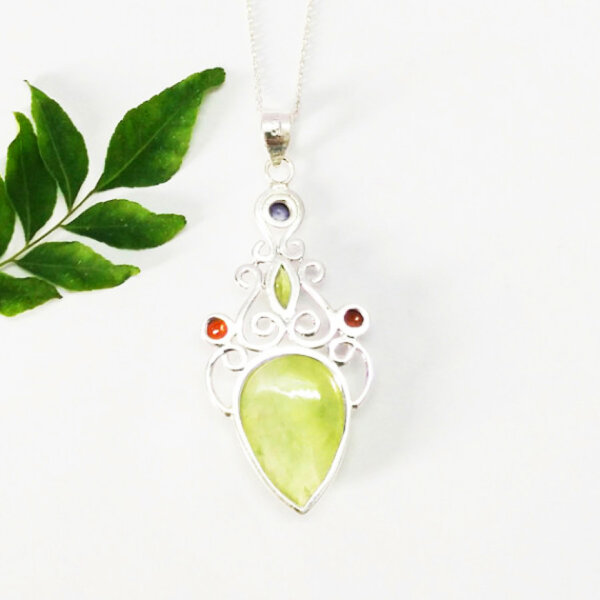 925 Sterling Silver Multi Stone Necklace Handmade Jewelry Gemstone Birthstone Pendant back picture