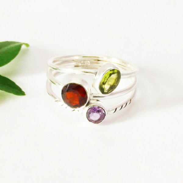 925 Sterling Silver Multi Stone Ring Handmade Jewelry Gemstone Birthstone Ring front picture