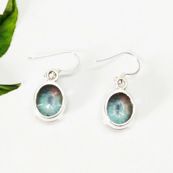 925 Sterling Silver Mystic Topaz Earrings Handmade Jewelry Gemstone Birthstone Earrings back picture