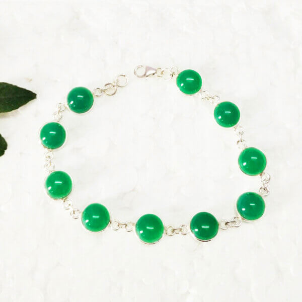 925 Sterling Silver Green Onyx Bracelet Handmade Jewelry Gemstone Birthstone Bracelet front picture