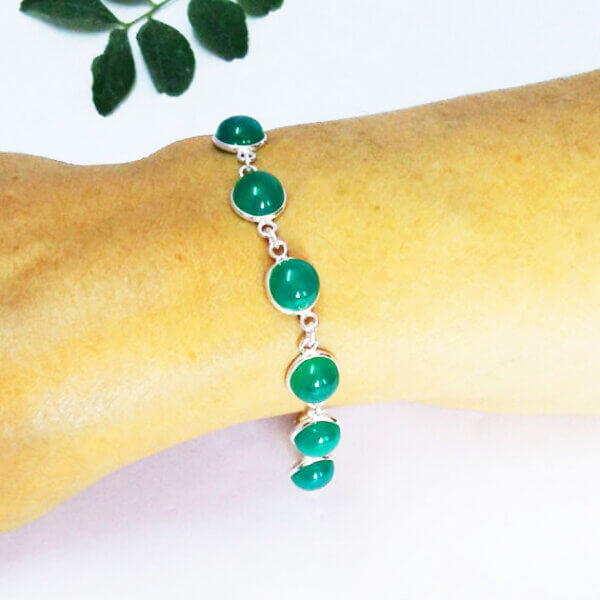 925 Sterling Silver Green Onyx Bracelet Handmade Jewelry Gemstone Birthstone Bracelet hand picture