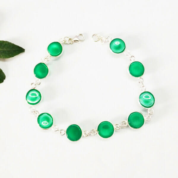 925 Sterling Silver Green Onyx Bracelet Handmade Jewelry Gemstone Birthstone Bracelet back picture