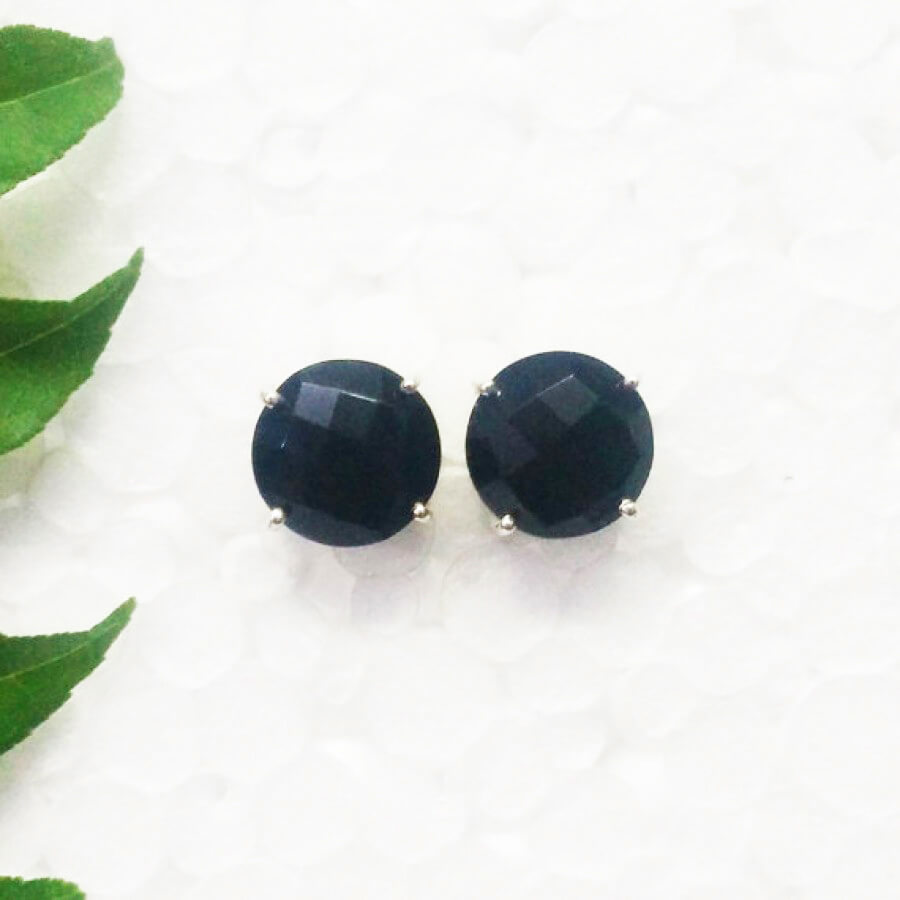 925 Sterling Silver Black Onyx Earrings, Handmade Birthstone Jewelry, Silver Stud Earrings, Gift For Women