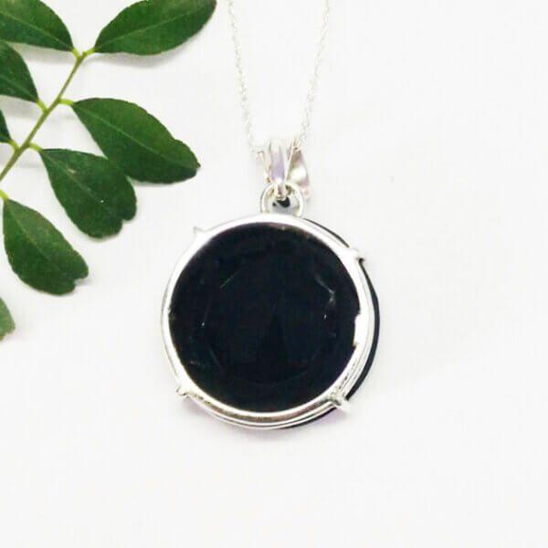 925 Sterling Silver Black Onyx Necklace Handmade Jewelry Gemstone Birthstone Pendant back picture