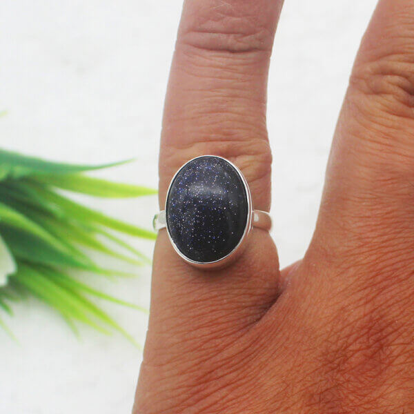 925 Sterling Silver Blue Sunstone Ring Handmade Jewelry Gemstone Birthstone Ring hand picture