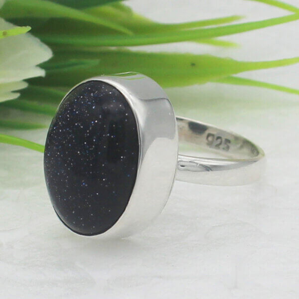 925 Sterling Silver Blue Sunstone Ring Handmade Jewelry Gemstone Birthstone Ring side picture