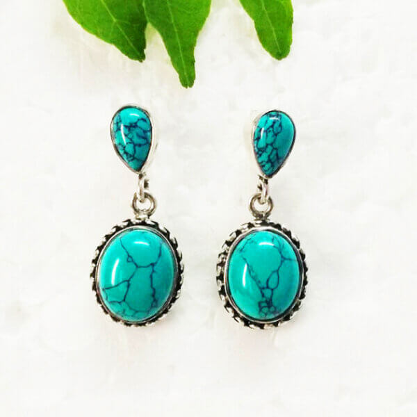 925 Sterling Silver Turquoise Earrings Handmade Jewelry Gemstone Birthstone Earrings front picture