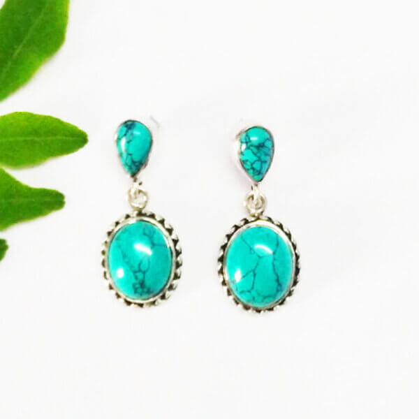 925 Sterling Silver Turquoise Earrings Handmade Jewelry Gemstone Birthstone Earrings