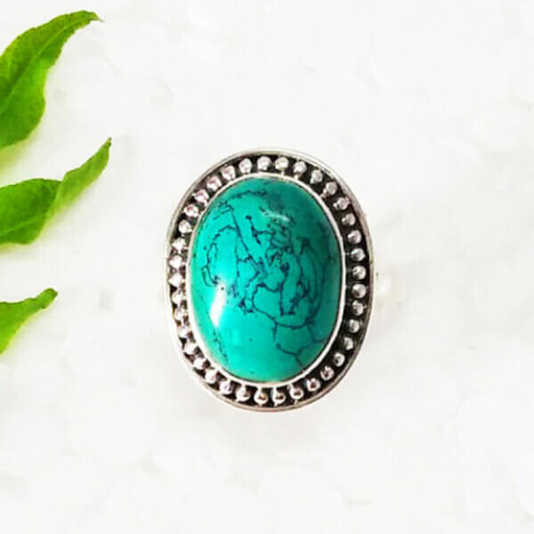 925 Sterling Silver Turquoise Ring Handmade Jewelry Gemstone Birthstone Ring front picture