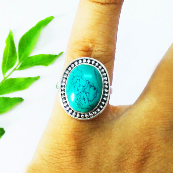 925 Sterling Silver Turquoise Ring Handmade Jewelry Gemstone Birthstone Ring hand picture