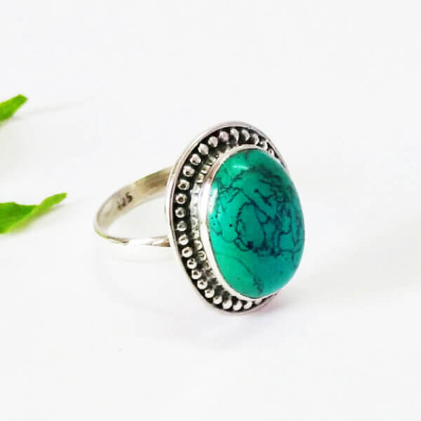 925 Sterling Silver Turquoise Ring Handmade Jewelry Gemstone Birthstone Ring side picture