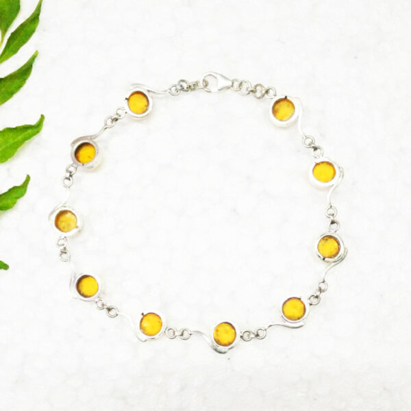 925 Sterling Silver Amber Bracelet Handmade Jewelry Gemstone Birthstone Bracelet back picture