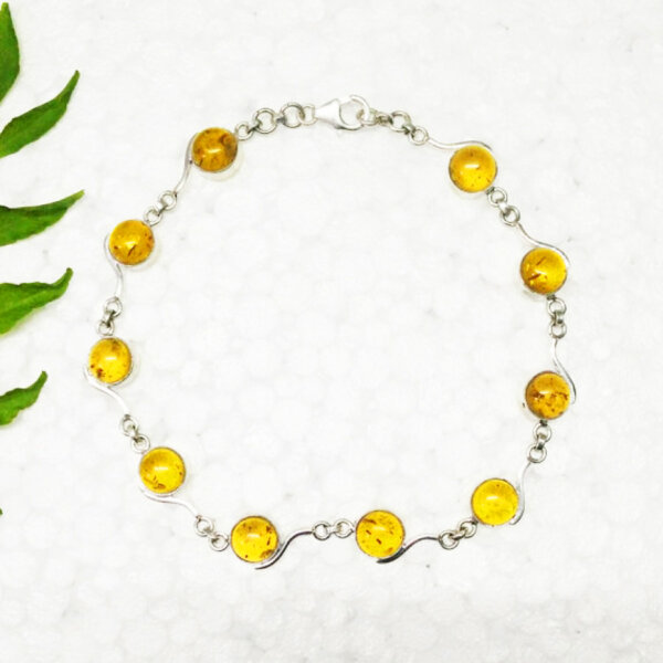 925 Sterling Silver Amber Bracelet Handmade Jewelry Gemstone Birthstone Bracelet front picture