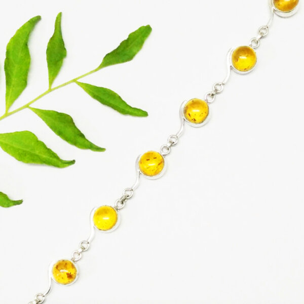 925 Sterling Silver Amber Bracelet Handmade Jewelry Gemstone Birthstone Bracelet side picture