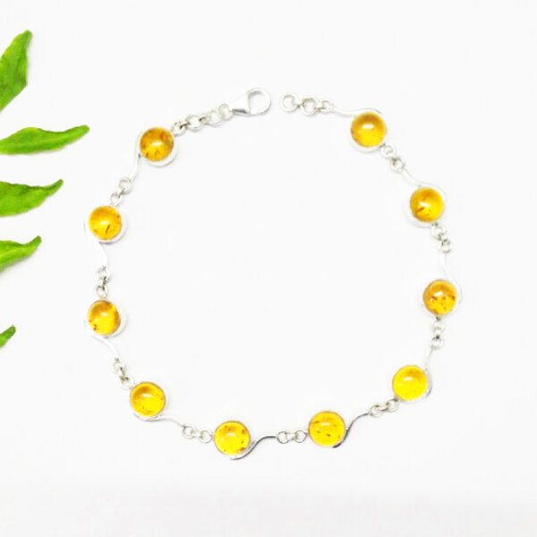 925 Sterling Silver Amber Bracelet Handmade Jewelry Gemstone Birthstone Bracelet front picture