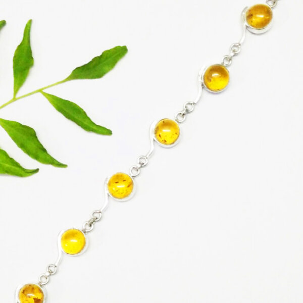 925 Sterling Silver Amber Bracelet Handmade Jewelry Gemstone Birthstone Bracelet