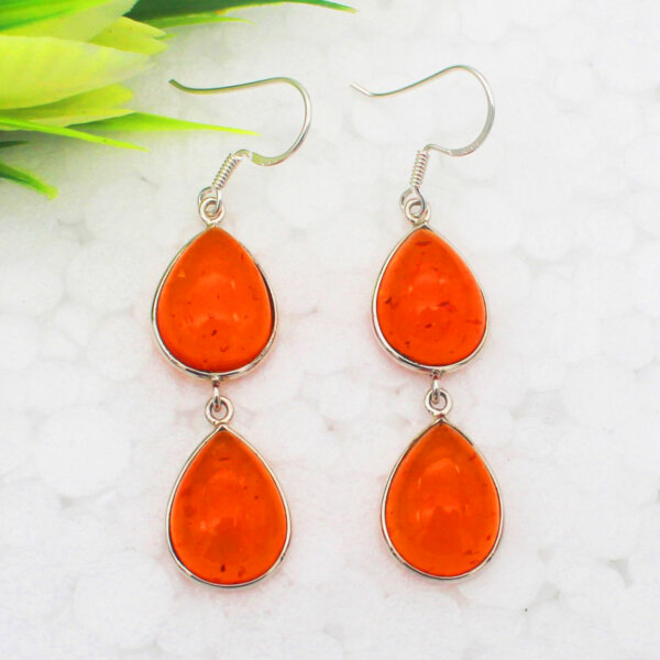 925 Sterling Silver Amber Earrings Handmade Jewelry Gemstone Birthstone Earrings front picture