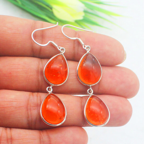 925 Sterling Silver Amber Earrings Handmade Jewelry Gemstone Birthstone Earrings hand picture