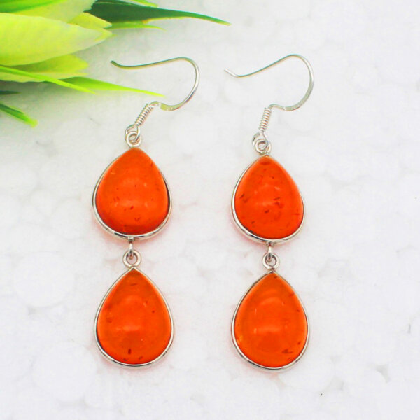 925 Sterling Silver Amber Earrings Handmade Jewelry Gemstone Birthstone Earrings front picture