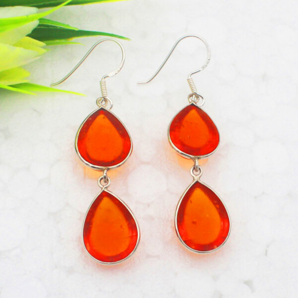 925 Sterling Silver Amber Earrings Handmade Jewelry Gemstone Birthstone Earrings back picture