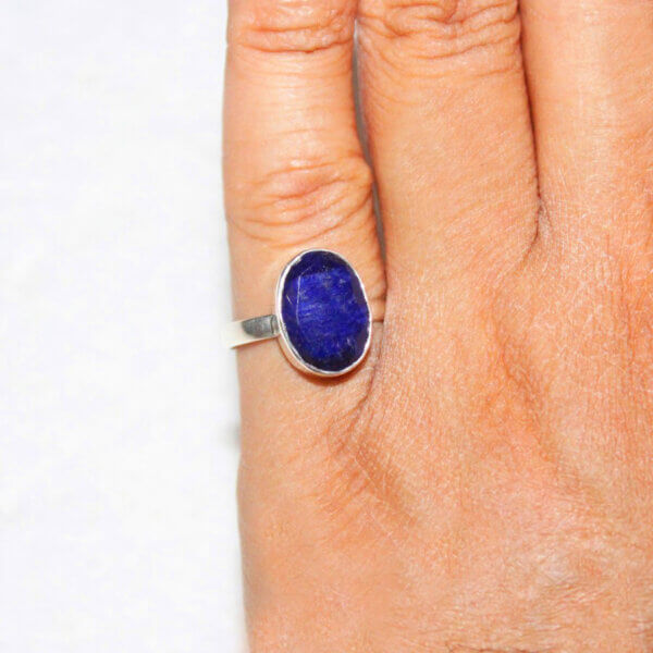 925 Sterling Silver Blue Sapphire Ring Handmade Jewelry Gemstone Birthstone Ring hand picture