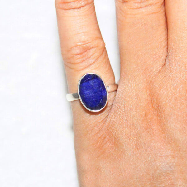 925 Sterling Silver Blue Sapphire Ring Handmade Jewelry Gemstone Birthstone Ring hand picture