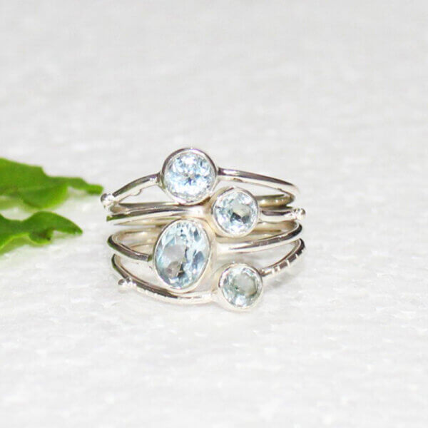 925 Sterling Silver Blue Topaz Ring Handmade Jewelry Gemstone Birthstone Ring front picture