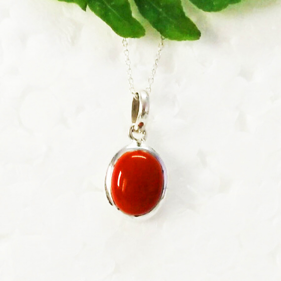 925 Sterling Silver Coral Necklace, Handmade Jewelry, Gemstone Birthstone Necklace, Free Silver Chain 18″, Gift For Her