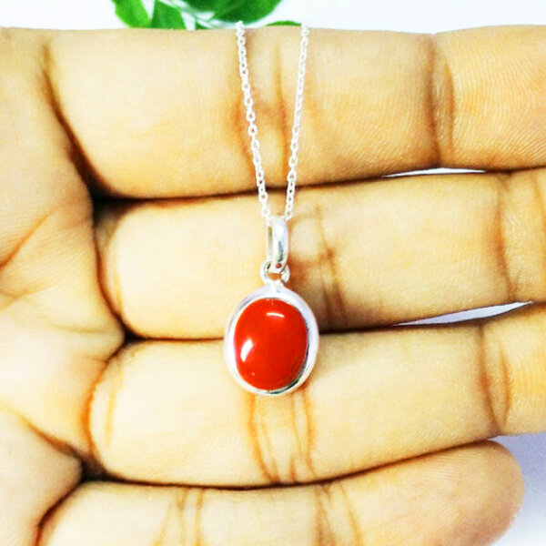 925 Sterling Silver Coral Necklace Handmade Jewelry Gemstone Birthstone Pendant hand picture