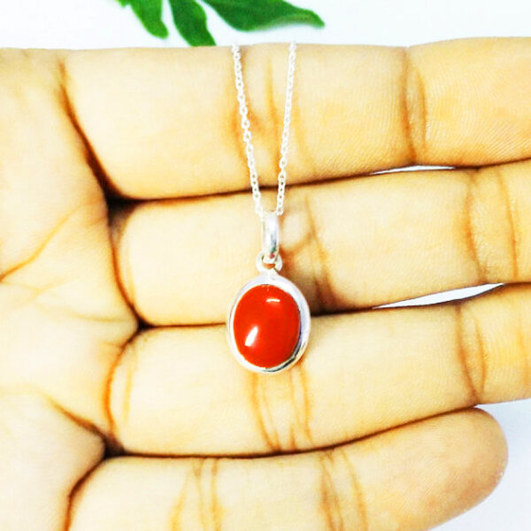 925 Sterling Silver Coral Necklace Handmade Jewelry Gemstone Birthstone Pendant hand picture